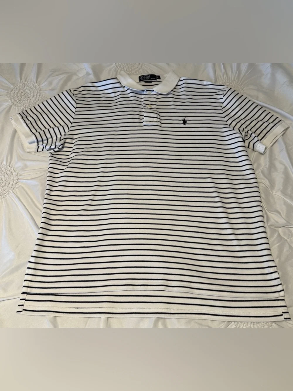 Ralph Lauren White Polo with Navy Stripes